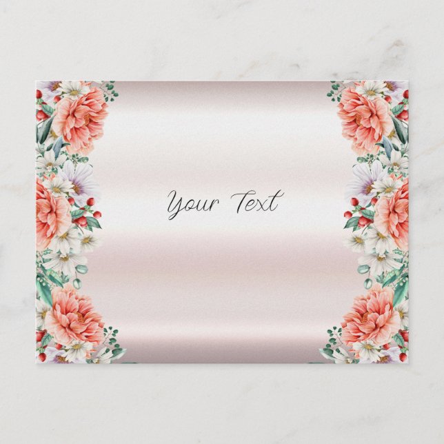 Vatercolor Peony Flower vycard Vykort (Framsida)