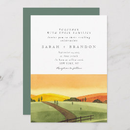 Vatercolor Sunset Grönt fält bröllopsinbjudan Inbjudningar