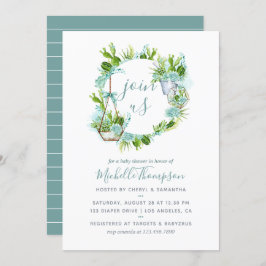 Vatercolor Terrarium Succulum Boy Baby Shower Inbjudningar