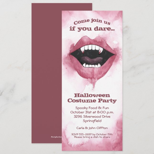 Vatercolor Vampire Smile Halloween-inbjudningar (Fram/baksida)
