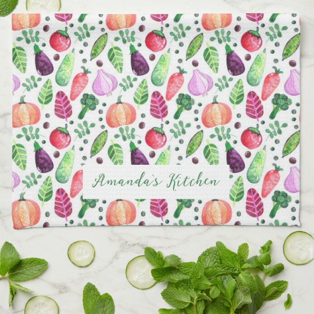 Vatercolor Vegetable Garden Mönster Apron Kökshandduk (Vikta)
