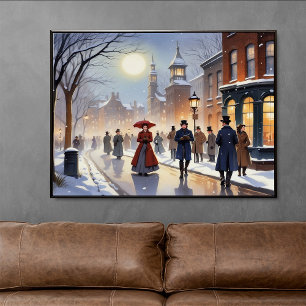 Vatercolor Victorian Carolers in Snowy Street Poster