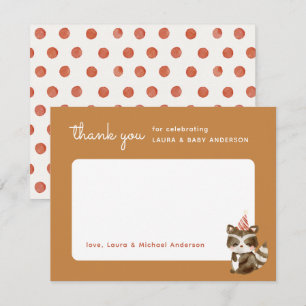 Vatercolor Woodland Racoon Polka Dot Baby Shower Tack Kort