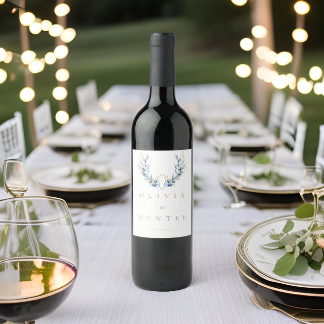 Vaterfärg Modern Olive Gren Bröllop Vinflaska Etikett (Skapare uppladdad)