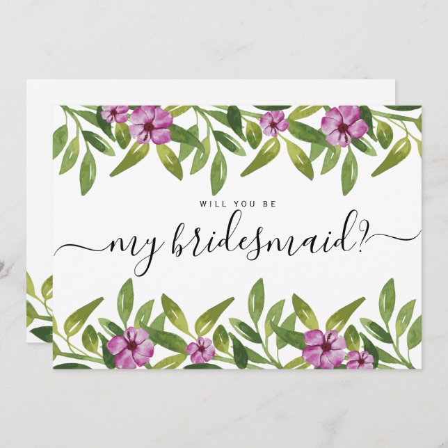 Vaterfärgsgarland kommer du att bli min bridesmör inbjudningar (Fram/baksida)