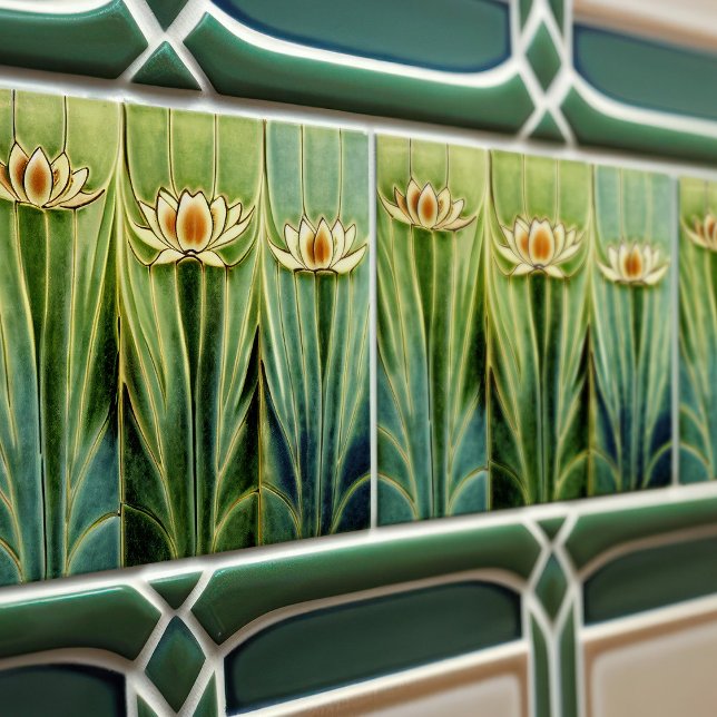 Vaterlilies Art Deco Blommigt Wall Decor Art nouve Kakelplatta (Skapare uppladdad)