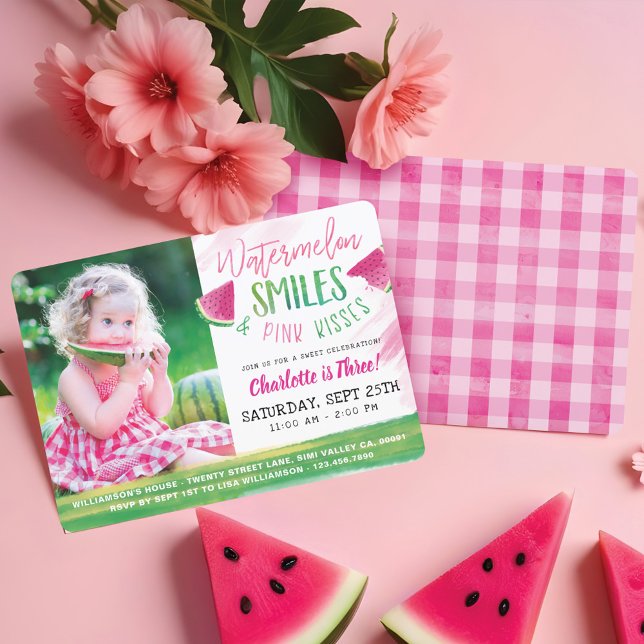 Vatermelon Birthday Girl Picnic Party-inbjudan Inbjudningar (Watermelon Birthday Girl Picnic Party Invitation)