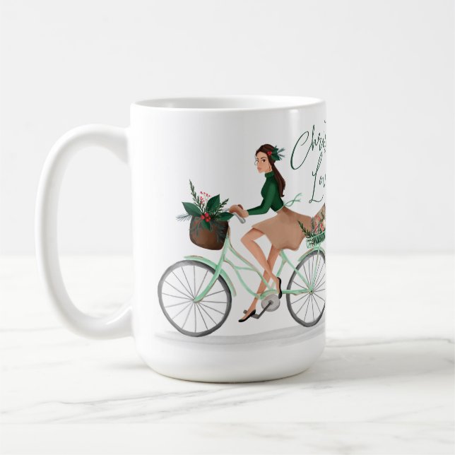 Vaterolor jul Lovin'Girl Riding A Bicycle Kaffemugg (Vänster)