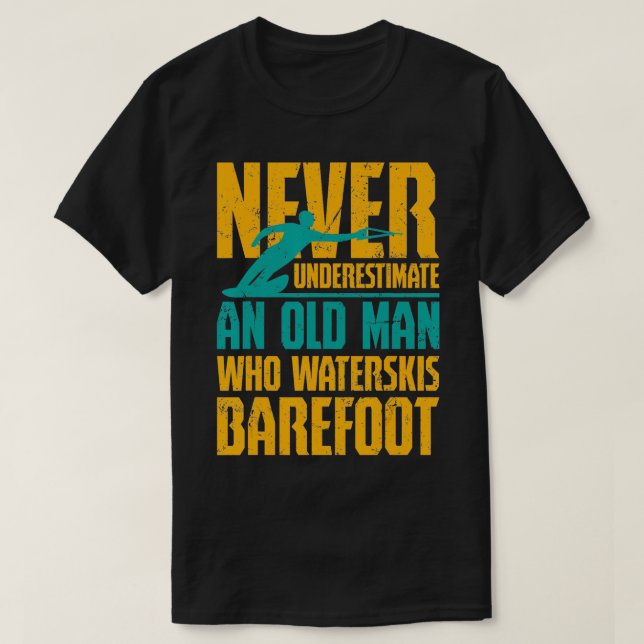 Vaterskijing en gammal man som Waterskis Barefoot T Shirt (Design framsida)