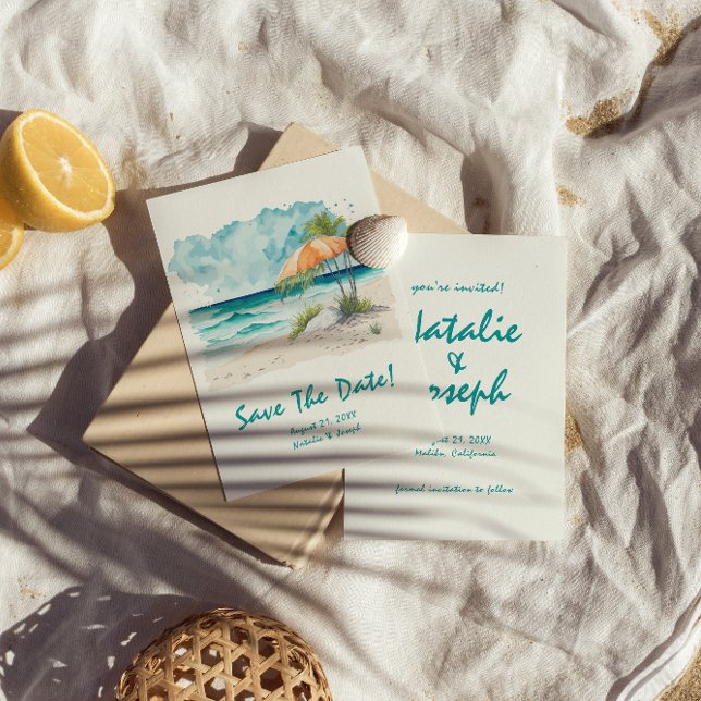 Vätfärgsfärg Hand plockade Beach View Colorful Brö Spara Datumet (Skapare uppladdad)