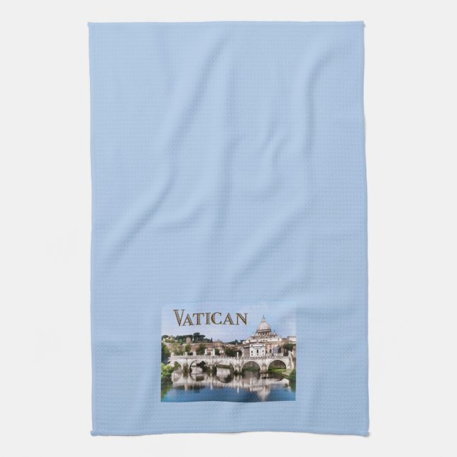 Vatican City som ses från Tiber flodtext   VATICAN Kökshandduk (Vertikal)