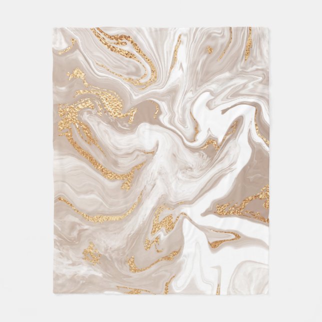 Vätmarmor i Beige, guld konst. Fleecefilt (Framsidan)