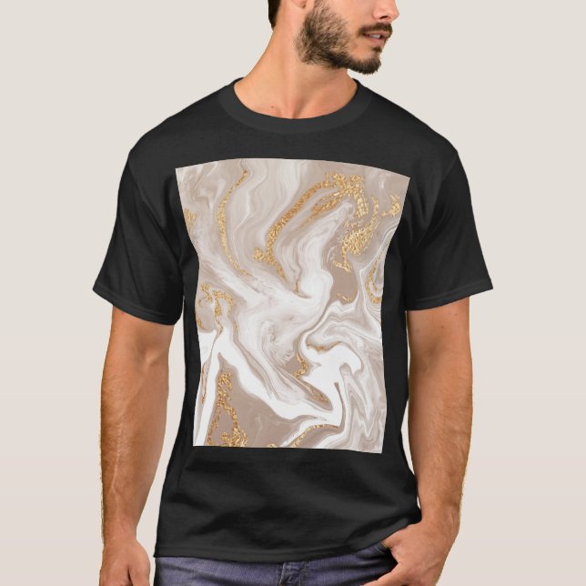 Vätmarmor i Beige, guld konst. T Shirt (Framsida)
