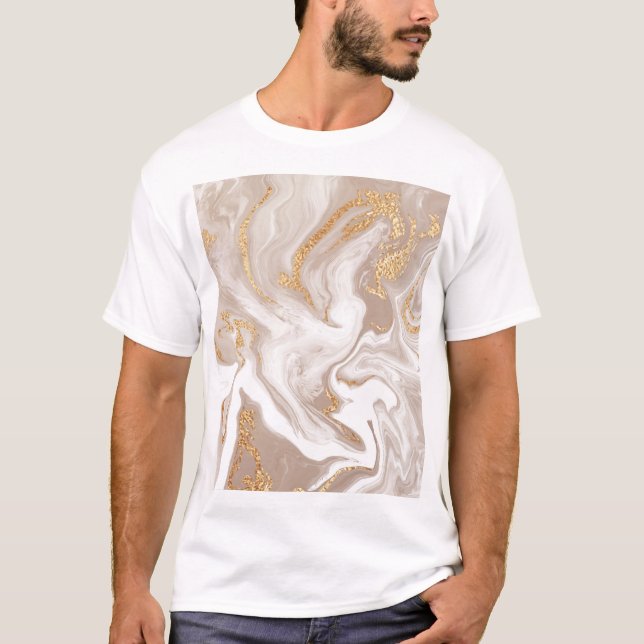 Vätmarmor i Beige, guld konst. T Shirt (Framsida)