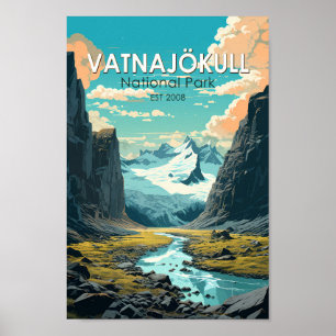 Vatnajokull National Park Island Travel Vintage Poster