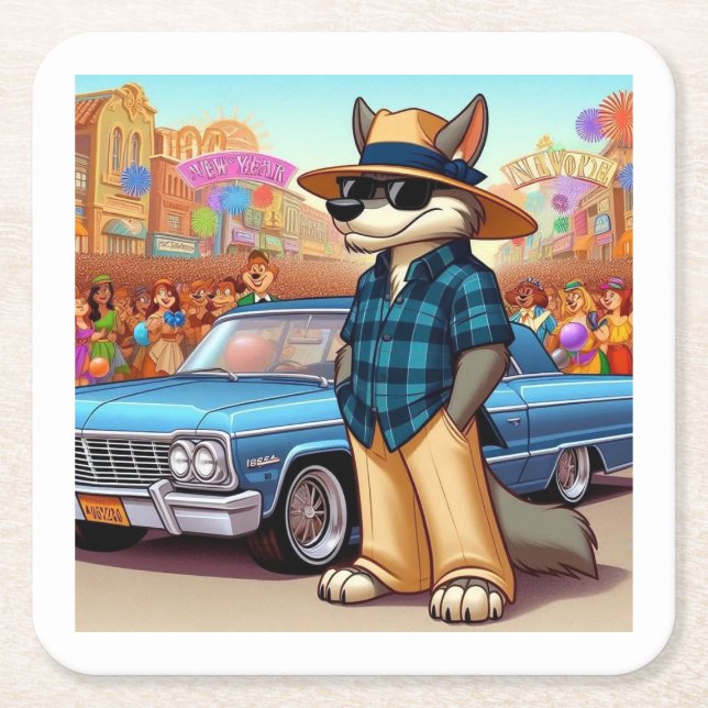 Vato Lobo "New Year" Underlägg Papper Kvadrat (Framsidan)