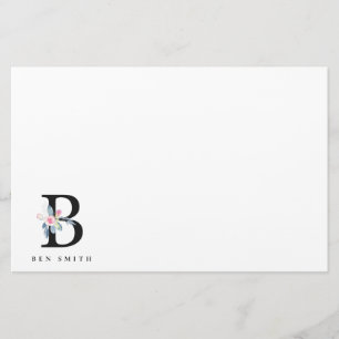 VÄTSKA BLUE-BLOMMIGT ALFABETER NAMN BREV B BREVPAPPER