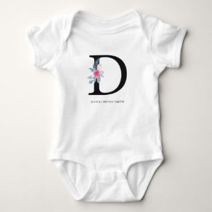 VÄTSKA BLUE-BLOMMIGT ALFABETER NAMN BREV D T SHIRT