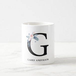 VÄTSKA BLUE-BLOMMIGT ALFABETER NAMN BREV G KAFFEMUGG