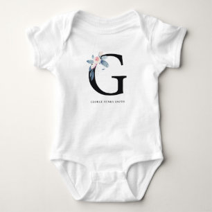 VÄTSKA BLUE-BLOMMIGT ALFABETER NAMN BREV G T SHIRT