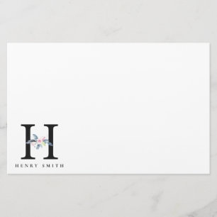 VÄTSKA BLUE-BLOMMIGT ALFABETER NAMN BREV H BREVPAPPER
