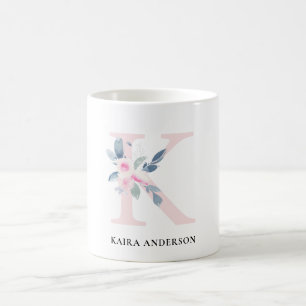 VÄTSKA BLUE-BLOMMIGT ALFABETER NAMN BREV I KAFFEMUGG