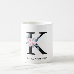 VÄTSKA BLUE-BLOMMIGT ALFABETER NAMN BREV I KAFFEMUGG
