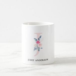VÄTSKA BLUE-BLOMMIGT ALFABETER NAMN BREV J KAFFEMUGG