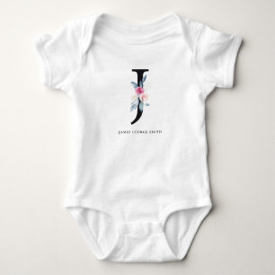 VÄTSKA BLUE-BLOMMIGT ALFABETER NAMN BREV J T SHIRT