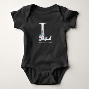 VÄTSKA BLUE-BLOMMIGT ALFABETER NAMN BREV L T SHIRT