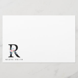 VÄTSKA  BLUE-BLOMMIGT ALFABETER NAMN BREV R BREVPAPPER