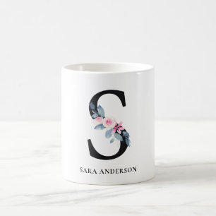 VÄTSKA BLUE-BLOMMIGT ALFABETER NAMN BREV S KAFFEMUGG