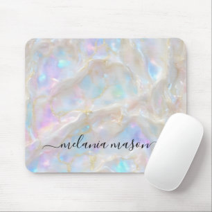 Vätska Guld Opal Gemstone Marble Monogram Musmatta