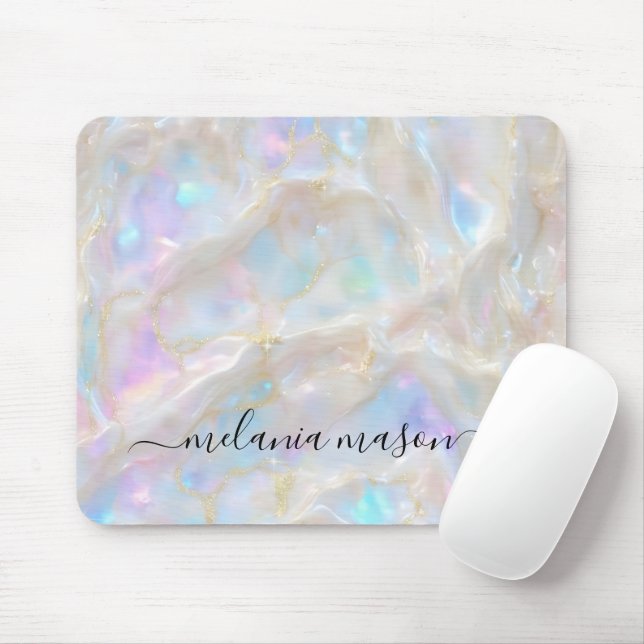 Vätska Guld Opal Gemstone Marble Monogram Musmatta (Med mus)