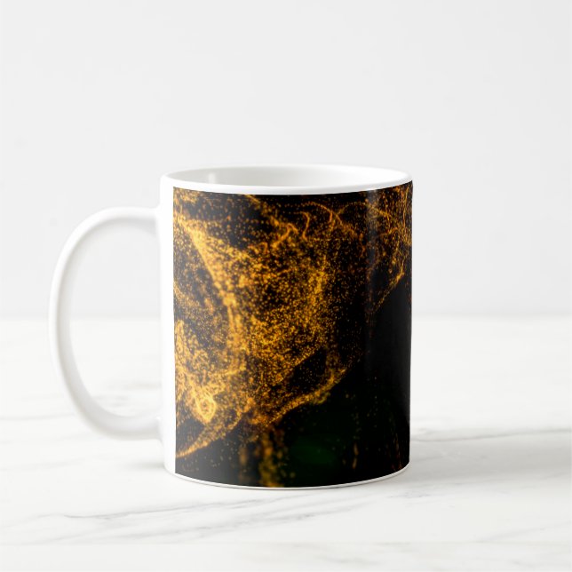 Vätska partiklar från guld färg som flödar vackra  kaffemugg (Vänster)