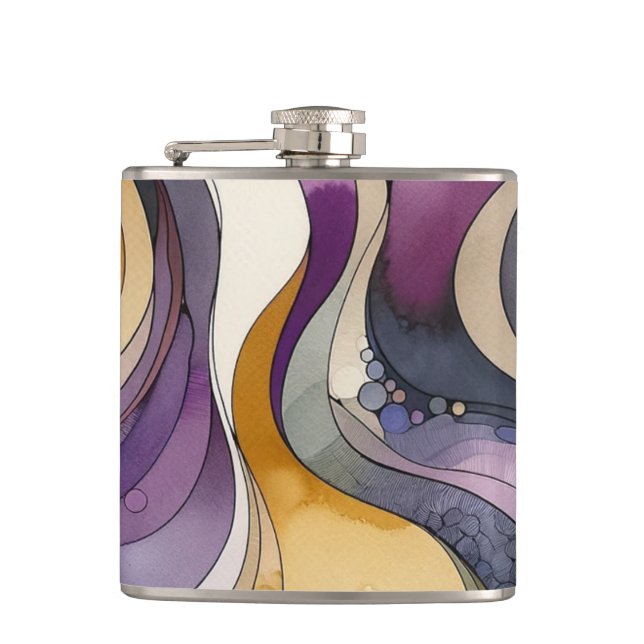 Vätskefärg i linjer lila och abstrakt med gyllene  fickplunta (Framsidan)