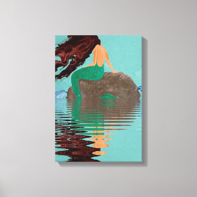 Vätskefärgad Abstrakt Sjöjungfru Sten Vatten Canvastryck (Framsida)