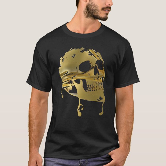 Vätskeguld- genomblöt skalle t shirt (Framsida)