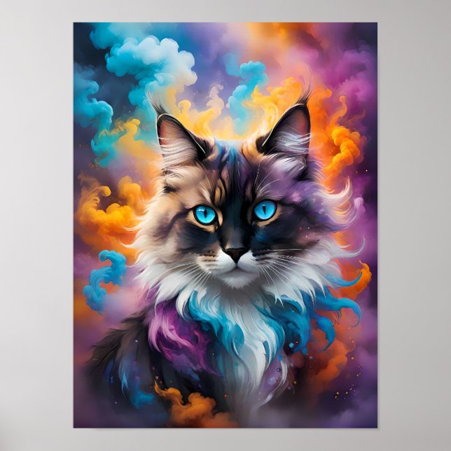 Vätskekatt med Piercing Blue Ögon Poster (Framsidan)