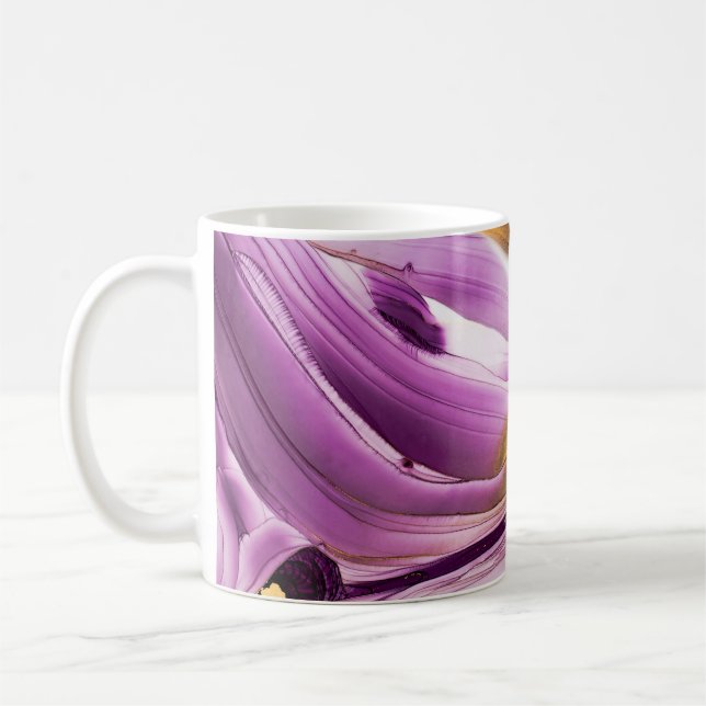 Vätskekonst, lilac guld marmorerade struktur. kaffemugg (Vänster)