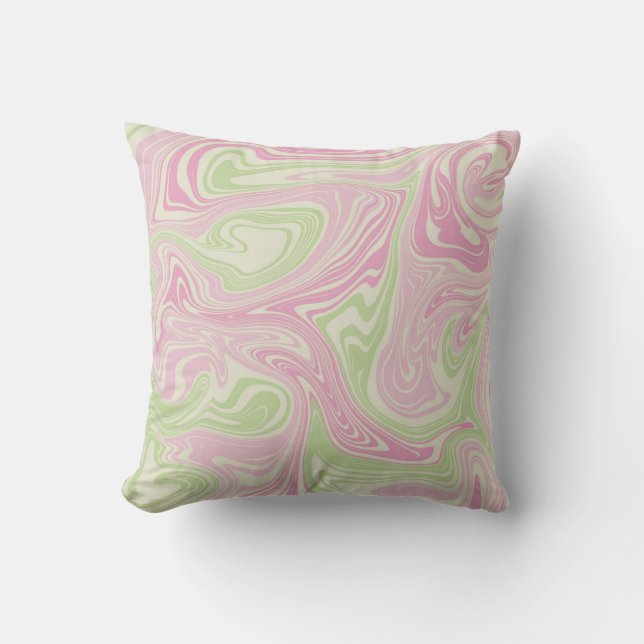Vätskekvivalent Swirl-Grönt Rosa Mönster Kudde (Framsida)