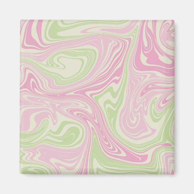 Vätskekvivalent Swirl-Grönt Rosa Mönster Magnet (Framsidan)
