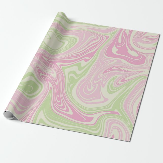 Vätskekvivalent Swirl-Grönt Rosa Mönster Presentpapper (Utrullad)