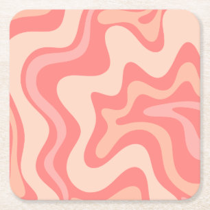 Vätskekvivalent Swirl Retro Abstrakt Mönster Rosa Underlägg Papper Kvadrat