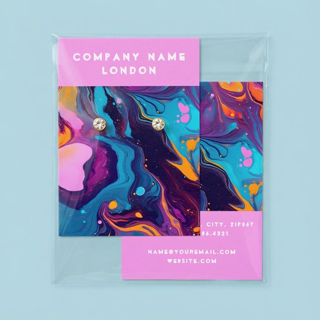 Vätskemätning, visning av flytande målarörning visitkort (Liquid marbling, fluid paint earring display card.)