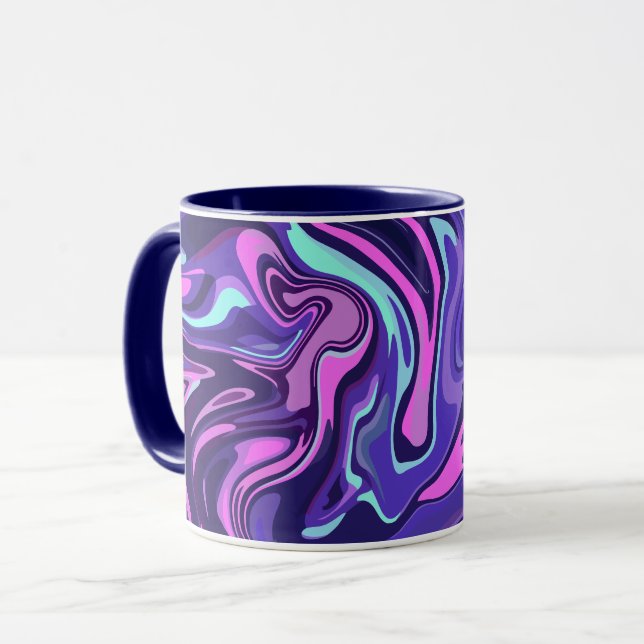 Vätskevirveldesign i lila, rosa och blå mugg (Framsida vänster)