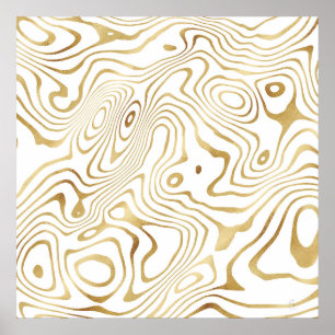 Vätskevrosa i modern Vit Guld Abstrakt design Poster