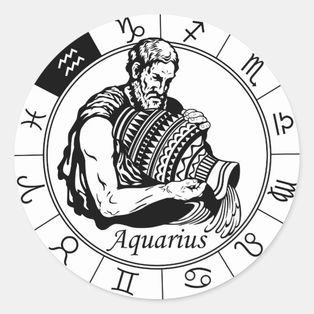 vattarius astrological zodiac-tecken runt klistermärke (Framsida)