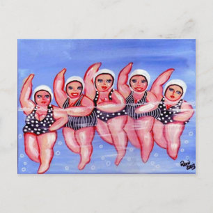 Vatten Aerobics Divas Roligt Whimsical Knubbig Vykort