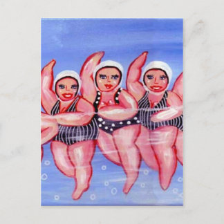Vatten Aerobics Divas Roligt Whimsical Knubbig Vykort